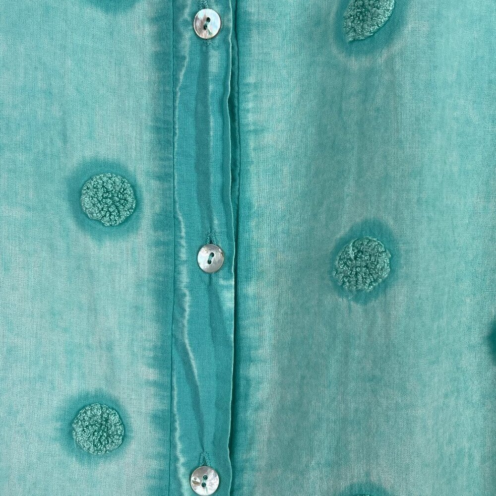 BRAND BAZAR TURQUOISE MADE IN ITALY BUTTON UP TOP - Picture 3 of 8